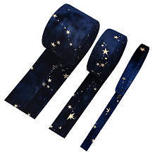 BENECREAT 6.6 Yards 3 Sizes Velvet Ribbons with Star Pattern Drak Blue Double Faced Velvet Ribbon for Sewing Craft Gift Package (3/8 inch, 1 inch, 2 inch)