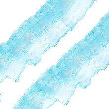 FINGERINSPIRE 20 Yards/23m 2-Layer Blue Pleated Organza Lace Ribbon Gathered Mesh Chiffon Fabric Lace Applique Tulle Trimming for Craft Sewing Dress DIY Handmade Decoration