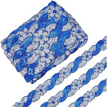 NBEADS 14.7 Yards Sequins Lace Edging Trim Ribbon, 1.57" Wide 8-Shaped Glitter Flower Ribbon Appliques Sequin Fabric Beaded Lace Fabric for Wedding Dress Hair Band Clothes Decoration, Blue