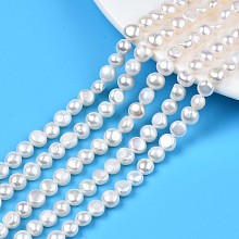 Honeyhandy Grade AA Natural Cultured Freshwater Pearl Beads Strands, Potato, Seashell Color, 6~7.5x6.5~8x4~6mm, Hole: 0.8mm, about 53~54pcs/strand, 13.98 inch~14.25 inch(35.5cm~36.2cm)