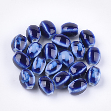 Honeyhandy Handmade Porcelain Beads, Fancy Antique Glazed Porcelain, Oval, Blue, 12~14x9~10.5x9~11mm, Hole: 2.5mm