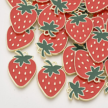 Honeyhandy Alloy Enamel Pendants, Light Gold, Strawberry, Red, 29x20x2mm, Hole: 1.8mm