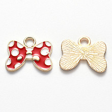 Honeyhandy Alloy Enamel Pendants, Bowknot, Light Gold, Red, 14.5x18.5x1.5mm, Hole: 3mm