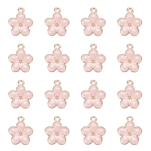 Honeyhandy Light Gold Plated Alloy Enamel Pendants, Flower, Pink, 17x14.5x1.5mm, Hole: 1.6mm