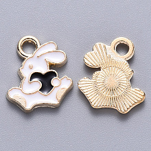 Honeyhandy Alloy Enamel Charms, Rabbit with Heart, Light Gold, Black, 13.5x12x1.5mm, Hole: 2mm