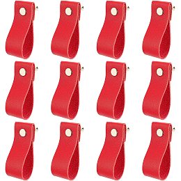 GORGECRAFT 12PCS Leather Drawer Pulls Handmade Cabinet Door Wardrobe Handle for Kitchen Bathroom Cabinets Cupboards Wardrobe Dresser, Red