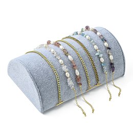 Honeyhandy Wooden Half Round Jewelry Bracelet Displays, Covered with Velvet, Half Moon Bracelet Display Ramp, Gainsboro, 21x12x7cm