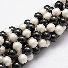 Honeyhandy Polished Shell Pearl Bead Strands, Grade A, Round, Mixed Color, 8mm, Hole: 1mm, about 24pcs/strand, 8 inch(20.32cm)