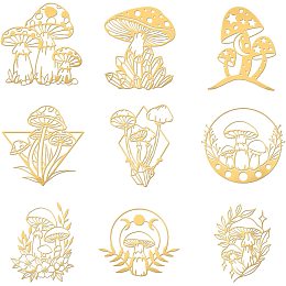 OLYCRAFT 9Pcs Mushroom Pattern Gold Stamping Stickers Metal Stickers Golden Epoxy Stickers for Scrapbooks DIY Resin Crafts Phone & Water Bottle Decoration 1.6x1.6 inch