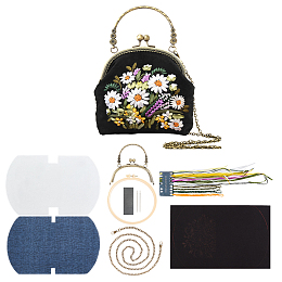 WADORN DIY Embroidery Coin Purse Kit, Kiss Clasp Pouch Sewing Material Flower Pattern Coin Bag Cross Stitch Needlepoint Kit Change Purse Making All Supplies, 8.2x6.4x1.5 inch, Black 1