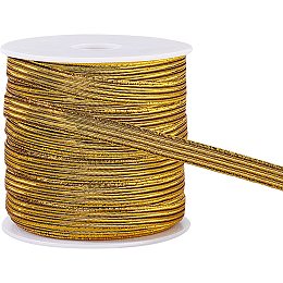 BENECREAT 27 Yard Glitter Metallic Elastic Strap 1/4 Inch Gold Flat Nylon Elastic Cords for Bowknot Making, Garment Accessory Sewing, Gift Wrapping