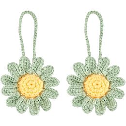 FINGERINSPIRE 2 Pcs Crochet Daisy Car Pendant Sea Green Handmade Crochet Cotton Daisy Decoration with Lanyard Flower Hand Crochet Knitting Flower Car Mirror Hanging Accessories for Bag Car Keychain