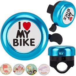 CREATCABIN I Love My Bike Bicycle Bell Aluminum Alloy Bike Bells Ring Round Pink Loud Sound Cycling Handlebars Bells with 4Pcs Resin Stickers