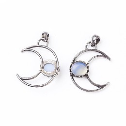 Honeyhandy Opalite Pendants, with Brass Findings, Moon, Antique Silver, 38~38.5x30~31x6~7mm, Hole: 5x7mm