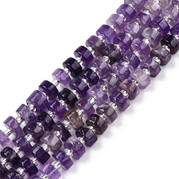 Honeyhandy Natural Amethyst Beads Strands, with Seed Beads, Heishi Beads, Flat Round/Disc, 6~6.5x3~3.5mm, Hole: 1mm, about 35~42pcs/strand, 7.09 inch~7.68 inch(18~19.5cm)