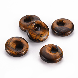 Honeyhandy Natural Tiger Eye Pendants, Donut/Pi Disc, 17.5~18.5x5.5mm, Hole: 5.5mm