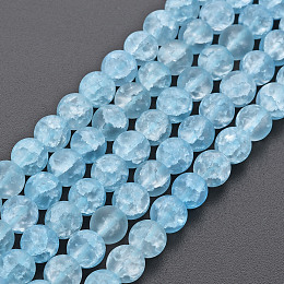 Honeyhandy Crackle Glass Beads Strands, Dyed & Heated, Frosted, Round, Cornflower Blue, 6mm, Hole: 1mm, about 65~68pcs/strand, 15.35~15.75 inch(39~40cm)