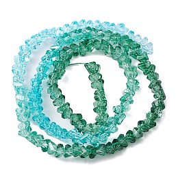 Honeyhandy Transparent Baking Paint Glass Bead Strands, Segmented Multi-color Beads, Triangle, Teal, 4.5x4x3.5mm, Hole: 1mm, about 134~137pcs/strand, 13.27~13.39''(33.7~34cm)