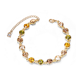 SHEGRACE Alloy Link Bracelets, with Rose Red Round Austrian Crystals, Golden, 6-1/4 inch(160mm)