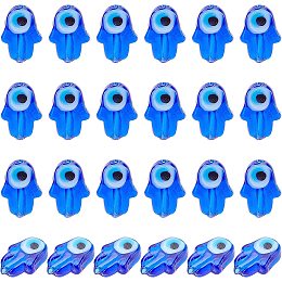 NBEADS About 28 Pcs Hamsa Hand Evil Eye Beads, Hand of Fatima Beads Handmade Lampwork Glass Evil Eye Beads Flat Evil Eye Beads Spacer for Jewelry Making, Blue