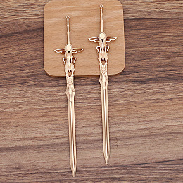 Honeyhandy Alloy Sword Hair Sticks, with Loop, Cabochon Settings, Long-Lasting Plated Hair Accessories for Women, Light Gold, 198x36mm, Tray: 6x8mm.