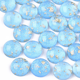 Honeyhandy Resin Cabochons, with Glitter Powder and Gold Foil, Half Round, Light Sky Blue, 12x5.5mm