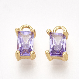 Honeyhandy Brass Cubic Zirconia Charms, Rectangle, Nickel Free, Real 18K Gold Plated, Medium Purple, 8x4x3mm, Hole: 1.2mm