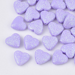 Honeyhandy Opaque Acrylic Beads, with Glitter Powder, Heart, Medium Purple, 12.5x13.5x6mm, Hole: 1.5mm