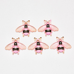 Honeyhandy Transparent Acrylic Pendants, with Plated Bottom, Bees, Pearl Pink, 26.5x32.5x4mm, Hole: 1mm