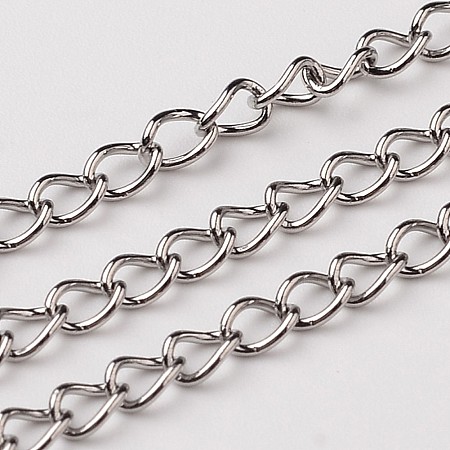 Honeyhandy 304 Stainless Steel Curb Chains, with Spool, Stainless Steel Color, 4x3x0.5mm, about 32.8 Feet(10m)/roll