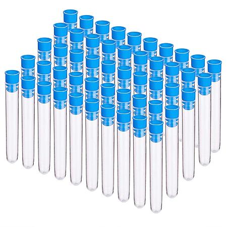 BENECREAT 60 Pack 5ml Clear Plastic Test Tubes Vial Tubes with Blue Stopper Caps for Jewelry Beads Crafts, Liquids and Scientific Experiments
