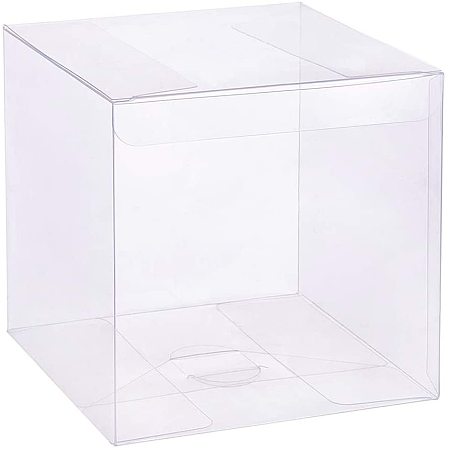 BENECREAT 20PCS Clear Wedding Favour Boxes 4.5x4.5x4.5 Square PVC Transparent Gift Boxes for Candy Chocolate Valentine