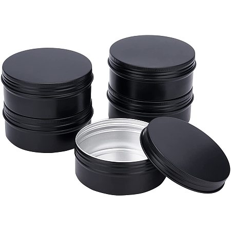 BENECREAT 5 Packs 8oz Matte Large Black Aluminum Tin Can Round Metal Tins with Screw Lid for Spices, Candies Tea and Chrismas Treat