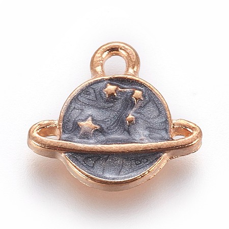 Honeyhandy Zinc Alloy Pendants, with Enamel, Planet, Universe Space Charms, Light Gold, Gray, 13x14.5x2mm, Hole: 1.5mm