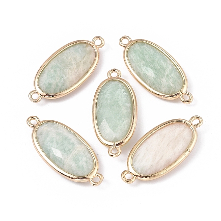 Honeyhandy Natural Amazonite Links connectors, with Brass Findings, Faceted, Oval, Golden, 28~28.5x12x5mm, Hole: 1.6mm