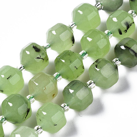 Arricraft Natural Prehnite Beads Strands, with Seed Beads, Faceted, Polygon, 10x9.5mm, Hole: 1.2mm, about 32~33pcs/strand, 14.76 inch~15.28 inch(37.5cm~38.8cm)