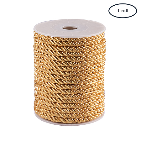 PandaHall Elite 5mm/ 21 Yards Twisted Cord Rope Nylon Twisted Cord Trim Thread String, Gold