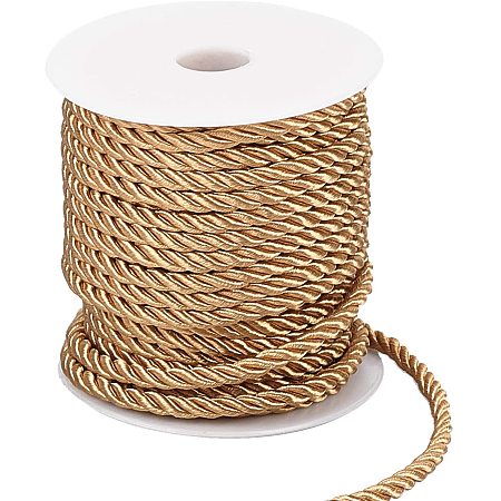 PandaHall Elite 5mm Decorative Twisted Cord, 3-Ply Polyester Twine Cord Shiny Cording Rope String for Home Décor, Embellish Costumes, Christmas Bag Drawstrings (59 Feet, Dark Goldenrod)