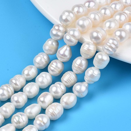 Honeyhandy Natural Cultured Freshwater Pearl Beads Strands, Rice, Seashell Color, 8.5~10.5x7.5~8.5mm, Hole: 0.8mm, about 20~21pcs/strand, 7.28 inch~7.68 inch(18.5cm~19.5cm)