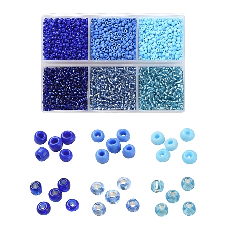 Arricraft 4500Pcs 6 Styles 12/0 Glass Seed Beads, Silver Lined & Opaque Colours, Round Hole Beads, Blue, 2mm, Hole: 1mm, 750pcs/color