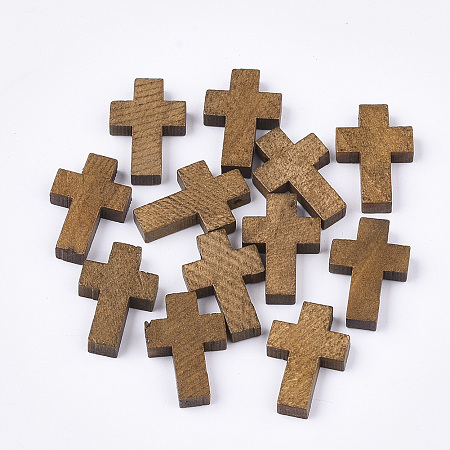 Honeyhandy Wooden Pendants, Dyed, Cross, Camel, 21~22x14~15x4~5mm, Hole: 1.8mm