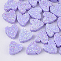 Opaque Acrylic Beads, with Glitter Powder, Heart, Medium Purple, 13.5x13x5mm, Hole: 1.5mm