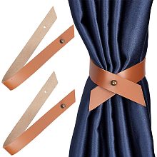 PU Leather Curtain Tiebacks Clips, Window Curtain Holdbacks for Home Office Decorative Rope Tie Backs, Saddle Brown, 180x54x20mm