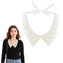 NBEADS Detachable Bowknot False Collar, Rhinestone Embroidered Flower Fake Collar Old Lace Collar with Plastic Pearl and Crystal Flower for Women Clothing Neckline Decoration