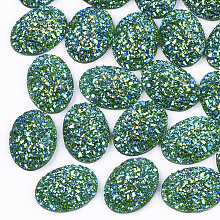 Honeyhandy Electroplate Druzy Resin Cabochons, Oval, Lime Green, 17.5x13x4.5mm