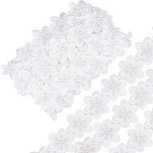 Gorgecraft 5 Yards Organza Lace Embroidery Costume Accessories, Applique Patch, Sewing Craft Decoration, with ABS Plastic Pearl Beads, Flower, White, 47x6.5mm