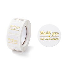 Honeyhandy Thank You Stickers Roll, Flat Round Paper Purchase Tag Stickers, Adhesive Labels Stickers, Heart Pattern, 2.8cm, about 28mm wide, Stickers: 25x0.1mm, about 500pcs/roll