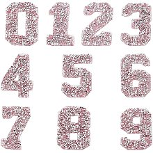 GORGECRAFT Glitter Rhinestone Number Stickers 0-9 Numbers 2.7 Inch High Self-Adhesive Sticker Iron-on Word Stickers for Cars Arts Crafts Clothing DIY Decoration (Pink)