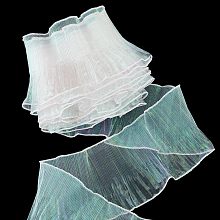 PandaHall Elite 7 Yards Ruffle Pleated Chiffon Trim Organza Tulle Fabric Applique Trim Lace Fabrics for Christmas Tree Wedding Dress Mermaid Cosplay Sewing Craft Curtain Home Decor, Iridescent White