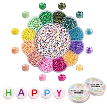 Honeyhandy DIY Word Bracelet Making Kit, Including Acrylic Letter & 8/0 Glass Round Seed Beads, Elastic Thread, Mixed Color, 3370Pcs/set